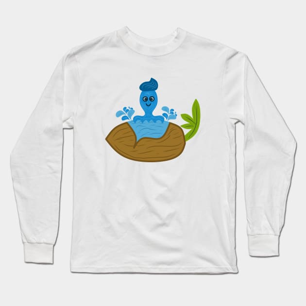 squid swimming on coconut Long Sleeve T-Shirt by Sefiyan